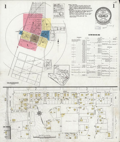 Sanborn Fire Insurance Map from Humble, Harris County, Texas (1926), Sheet #0001 - Complete Map Set gallery image, historic Sanborn map, vintage wall art, Texas Texas