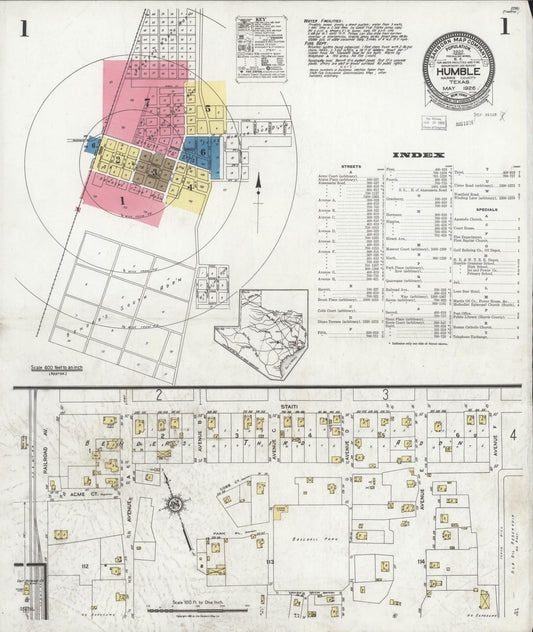 Sanborn Fire Insurance Map from Humble, Harris County, Texas (1926), Sheet #0001 - Complete Map Set gallery image, historic Sanborn map, vintage wall art, Texas Texas