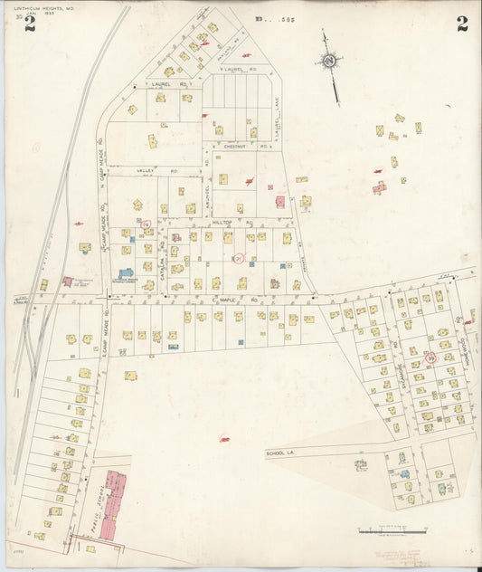 Sanborn Fire Insurance Map from Linthicum Heights, Anne Arundel County, Maryland (1943), Sheet #0002 - Historic Sanborn Fire Insurance Map Print, vintage old map wall art
