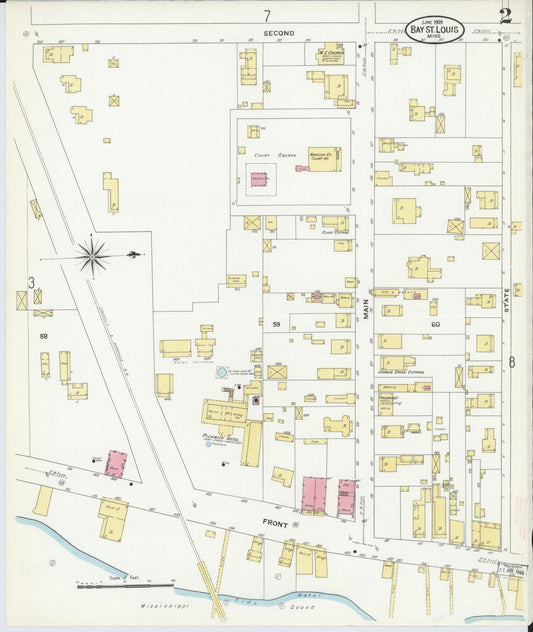 Sanborn Fire Insurance Map from Bay Saint Louis, Hancock County, Mississippi (1909), Sheet #0002 - Historic Sanborn Fire Insurance Map Print, vintage old map wall art, antique decor, genealogy gift, Mississippi Mississippi map