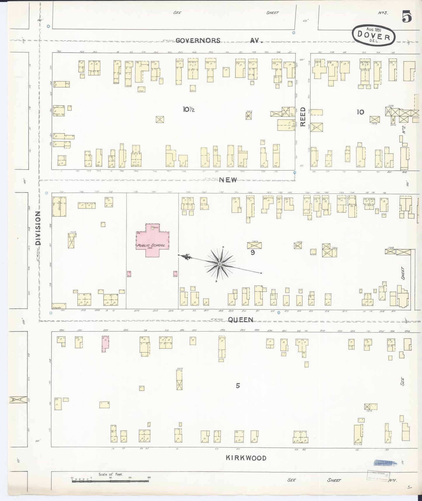 Sanborn Fire Insurance Map from Dover, Kent County, Delaware (1891), Sheet #0005 - Complete Map Set gallery image, historic Sanborn map, vintage wall art, Delaware Delaware
