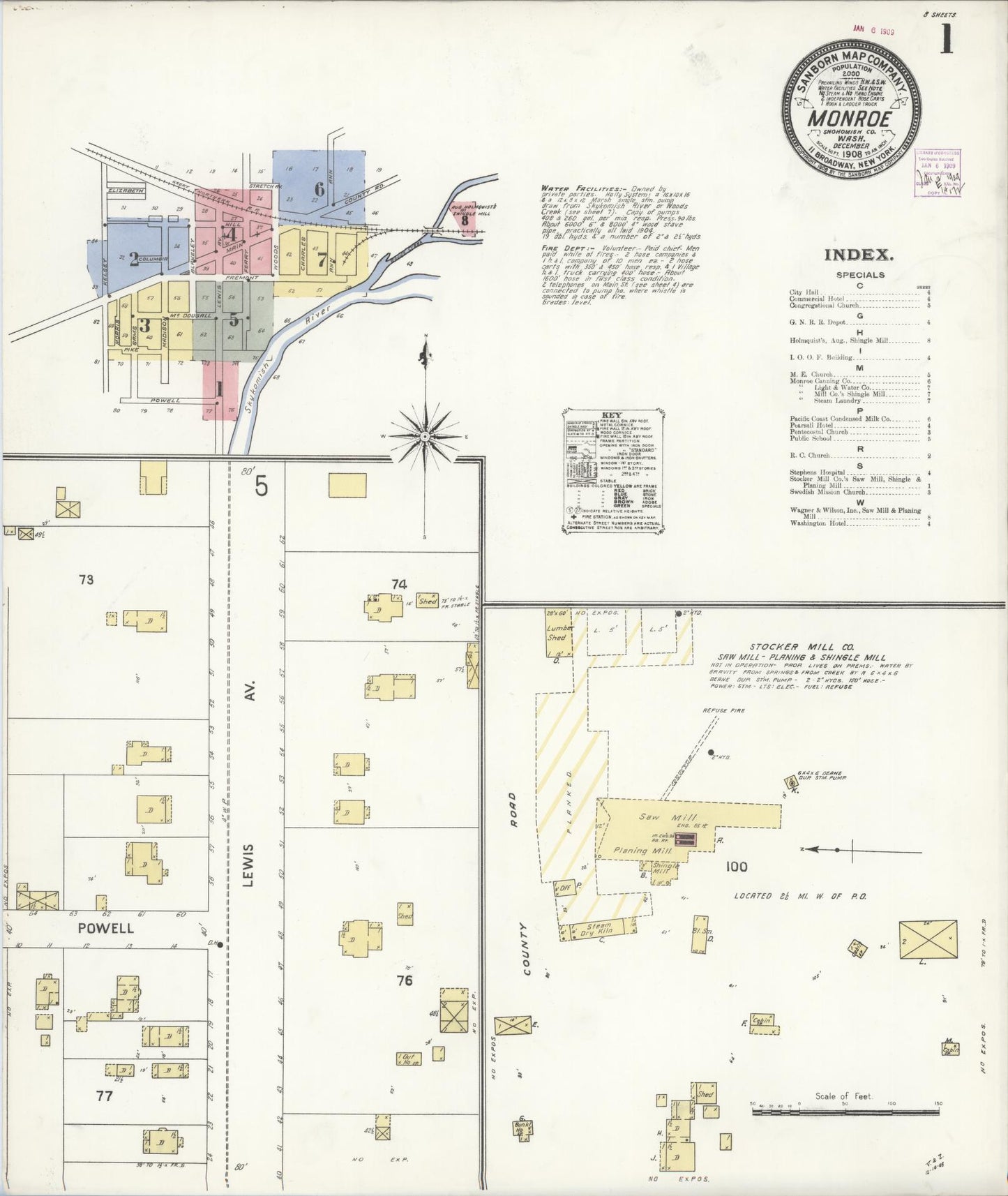 Sanborn Fire Insurance Map from Monroe, Snohomish County, Washington (1908), Sheet #0001 - Complete Map Set gallery image, historic Sanborn map, vintage wall art, Washington Washington
