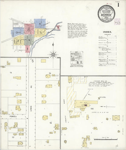 Sanborn Fire Insurance Map from Monroe, Snohomish County, Washington (1908), Sheet #0001 - Complete Map Set gallery image, historic Sanborn map, vintage wall art, Washington Washington