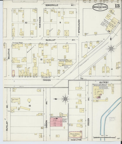 Sanborn Fire Insurance Map from Menominee, Menominee County, Michigan (1890), Sheet #0013 - Historic Sanborn Fire Insurance Map Print, vintage old map wall art, antique decor, genealogy gift, Michigan Michigan map