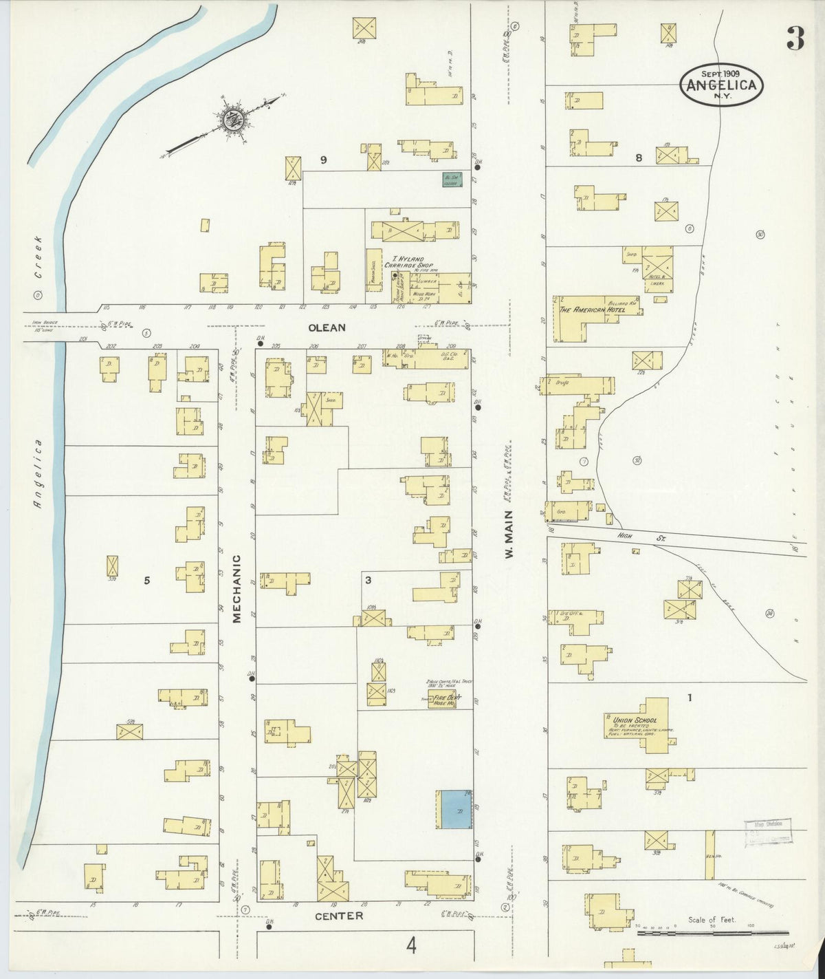 Sanborn Fire Insurance Map from Angelica, Allegany County, New York (1909), Sheet #0003 - Historic Sanborn Fire Insurance Map Print, vintage old map wall art, antique decor, genealogy gift, New York New York map