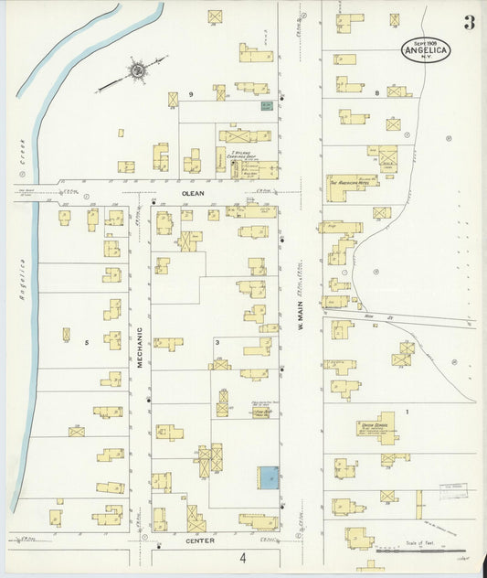 Sanborn Fire Insurance Map from Angelica, Allegany County, New York (1909), Sheet #0003 - Historic Sanborn Fire Insurance Map Print, vintage old map wall art, antique decor, genealogy gift, New York New York map