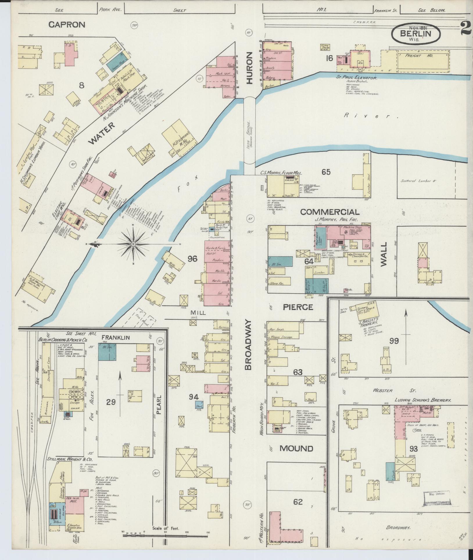 Sanborn Fire Insurance Map from Berlin, Green Lake County, Wisconsin (1891), Sheet #0002 - Complete Map Set gallery image, historic Sanborn map, vintage wall art, Wisconsin Wisconsin