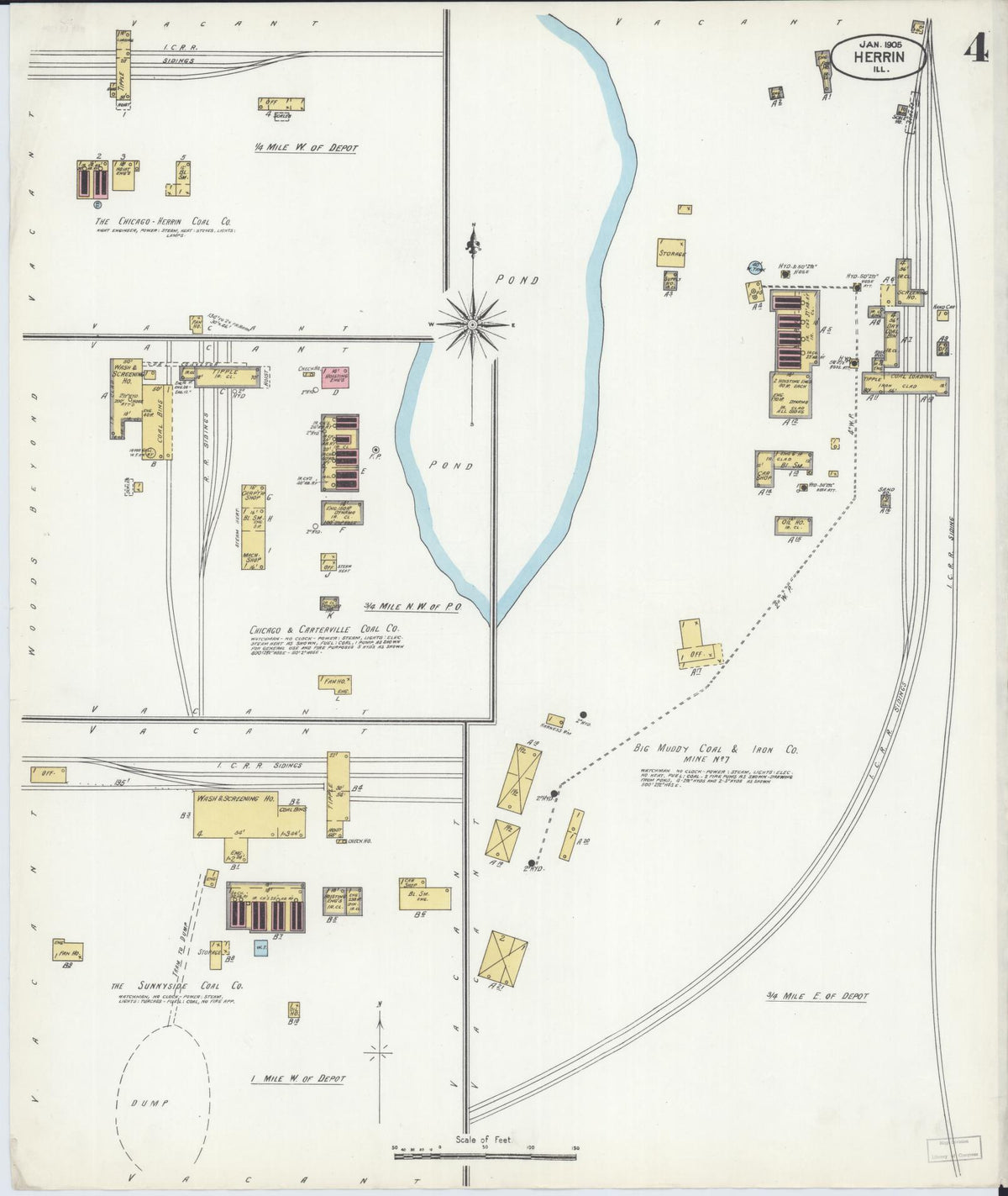 Sanborn Fire Insurance Map from Herrin, Williamson County, Illinois (1905), Sheet #0004 - Complete Map Set gallery image, historic Sanborn map, vintage wall art, Illinois Illinois