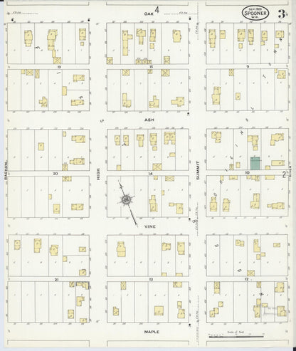Sanborn Fire Insurance Map from Spooner, Washburn County, Wisconsin (1909), Sheet #0003 - Historic Sanborn Fire Insurance Map Print, vintage old map wall art, antique decor, genealogy gift, Wisconsin Wisconsin map