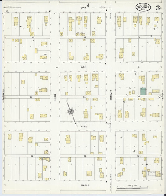 Sanborn Fire Insurance Map from Spooner, Washburn County, Wisconsin (1909), Sheet #0003 - Historic Sanborn Fire Insurance Map Print, vintage old map wall art, antique decor, genealogy gift, Wisconsin Wisconsin map
