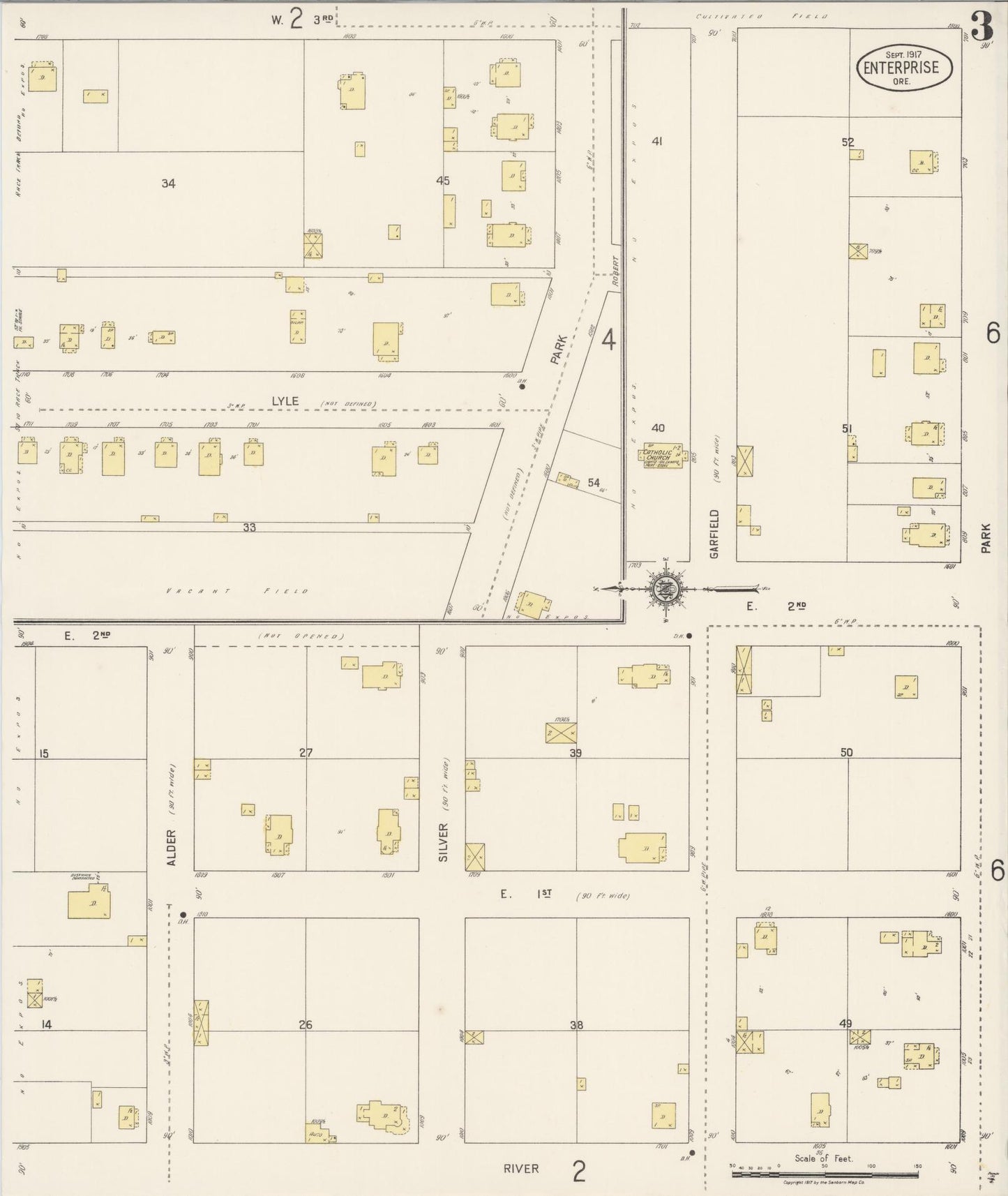 Sanborn Fire Insurance Map from Enterprise, Wallowa County, Oregon (1917), Sheet #0003 - Complete Map Set gallery image, historic Sanborn map, vintage wall art, Oregon Oregon