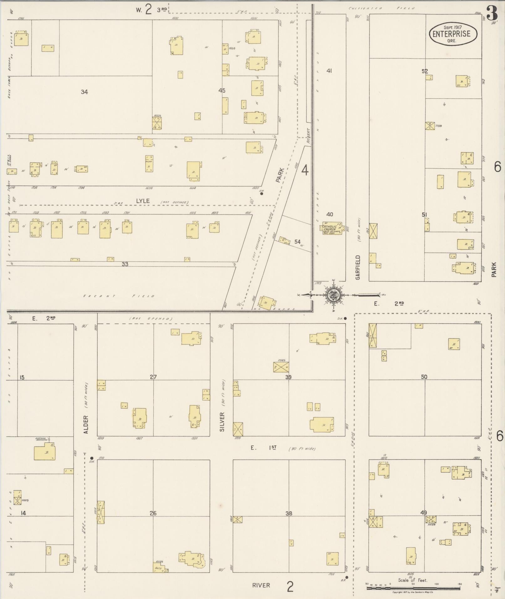 Sanborn Fire Insurance Map from Enterprise, Wallowa County, Oregon (1917), Sheet #0003 - Complete Map Set gallery image, historic Sanborn map, vintage wall art, Oregon Oregon