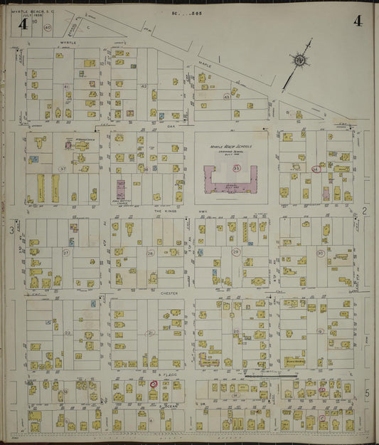 Sanborn Fire Insurance Map from Myrtle Beach, Horry County, South Carolina (1949), Sheet #0004 - Historic Sanborn Fire Insurance Map Print, vintage old map wall art, antique decor, genealogy gift, South Carolina South Carolina map