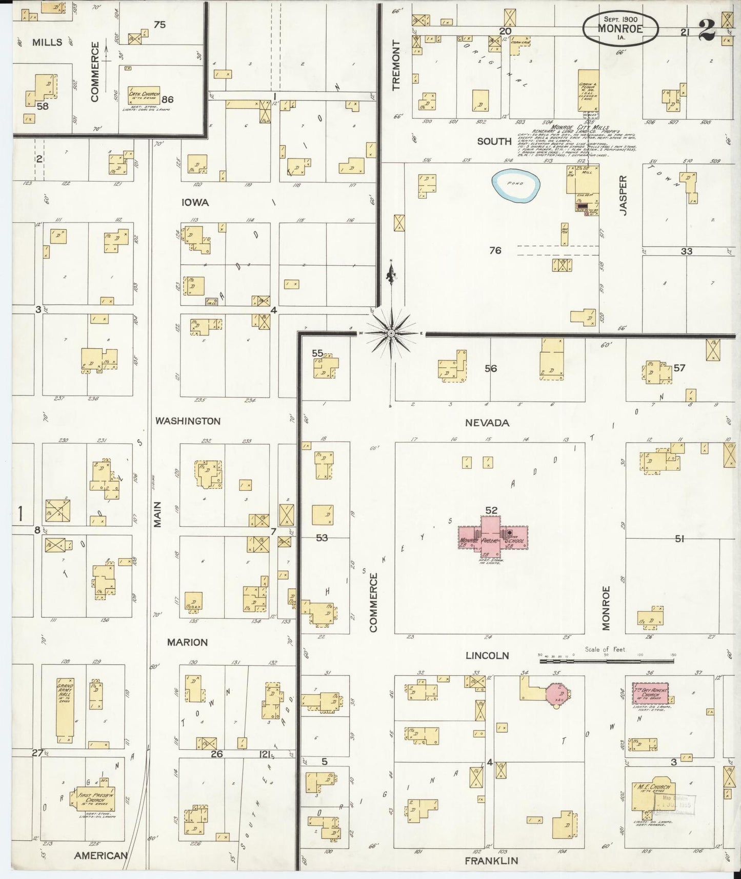 Sanborn Fire Insurance Map from Monroe, Jasper County, Iowa (1900), Sheet #0002 - Historic Sanborn Fire Insurance Map Print, vintage old map wall art