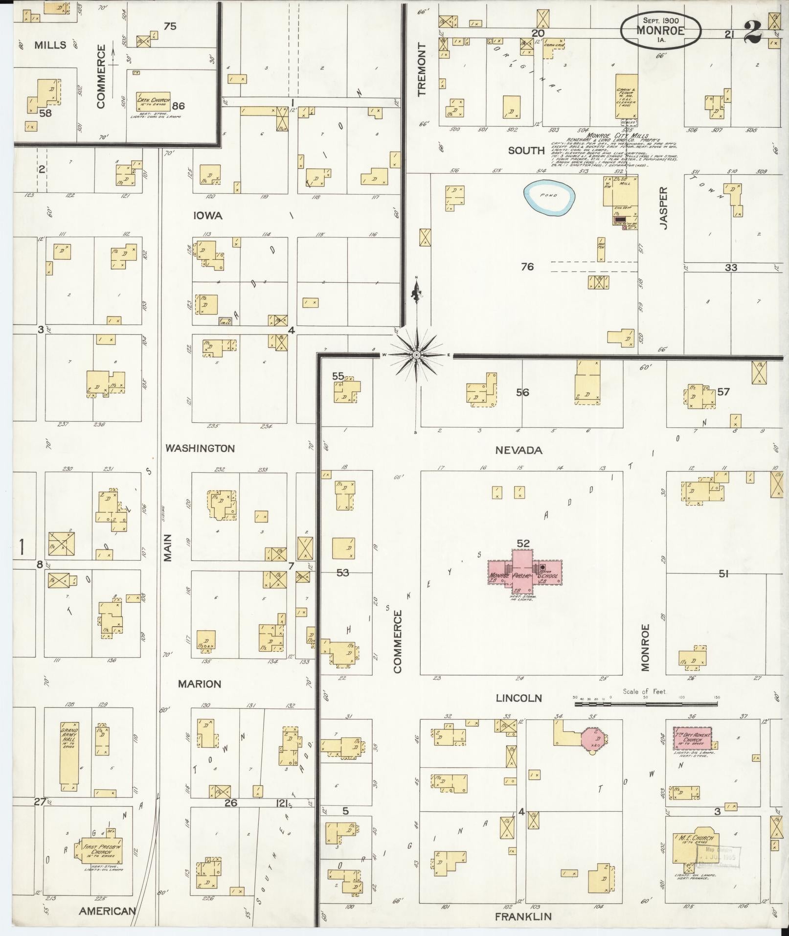 Sanborn Fire Insurance Map from Monroe, Jasper County, Iowa (1900), Sheet #0002 - Historic Sanborn Fire Insurance Map Print, vintage old map wall art