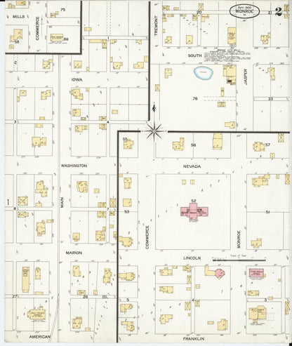 Sanborn Fire Insurance Map from Monroe, Jasper County, Iowa (1900), Sheet #0002 - Historic Sanborn Fire Insurance Map Print, vintage old map wall art