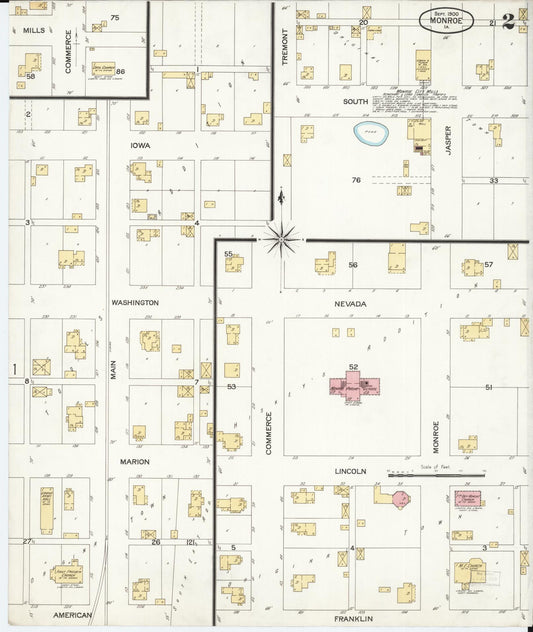 Sanborn Fire Insurance Map from Monroe, Jasper County, Iowa (1900), Sheet #0002 - Historic Sanborn Fire Insurance Map Print, vintage old map wall art