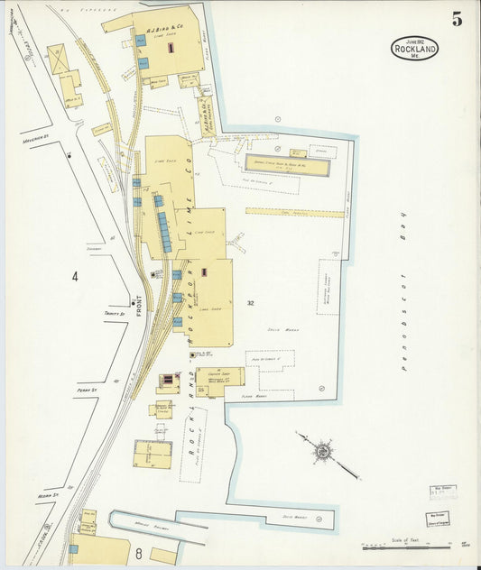 Sanborn Fire Insurance Map from Rockland, Knox County, Maine (1912), Sheet #0005 - Historic Sanborn Fire Insurance Map Print, vintage old map wall art, antique decor, genealogy gift, Maine Maine map