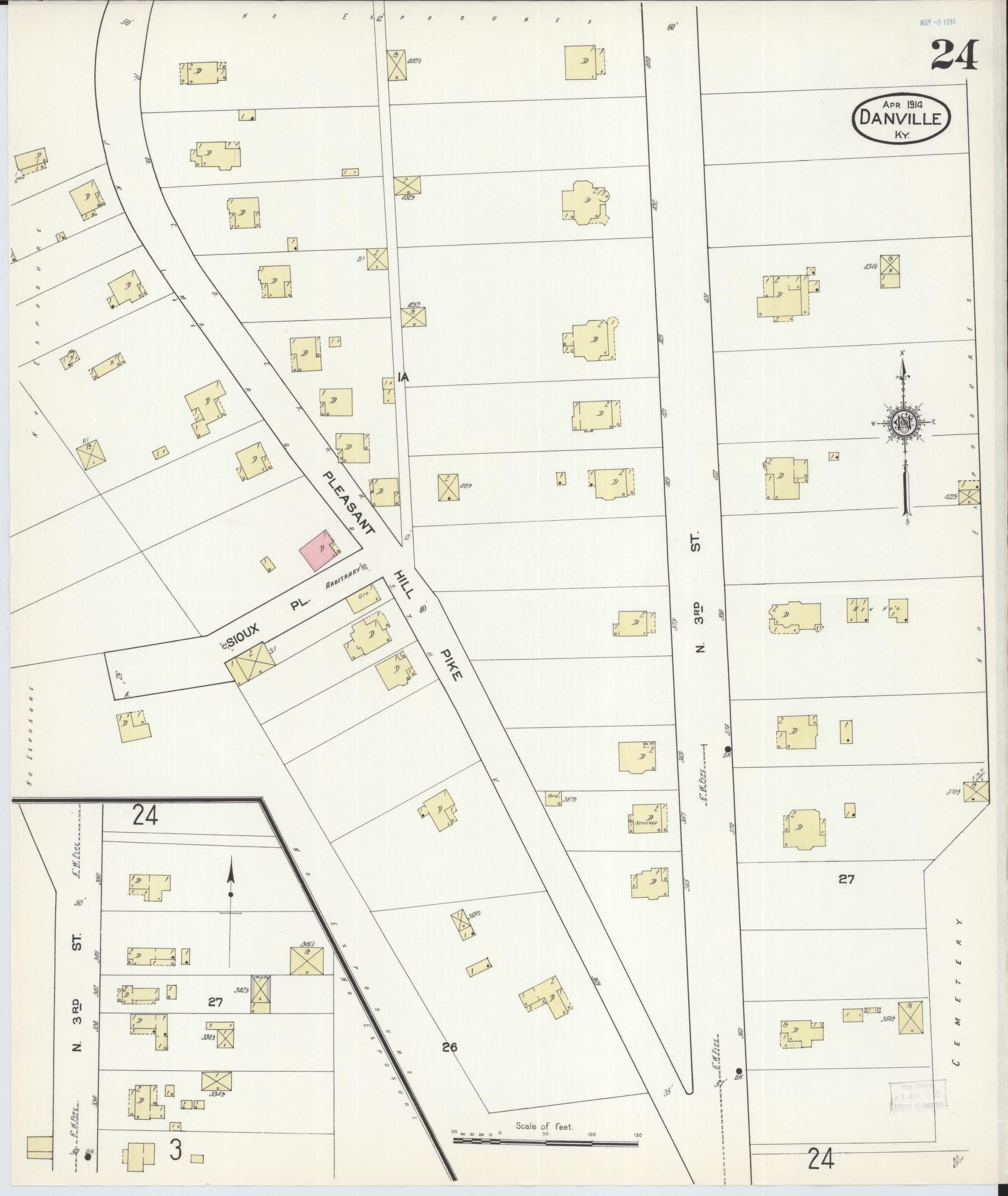 Sanborn Fire Insurance Map from Danville, Boyle County, Kentucky (1914), Sheet #0024 - Historic Sanborn Fire Insurance Map Print, vintage old map wall art, antique decor, genealogy gift, Kentucky Kentucky map
