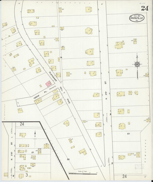 Sanborn Fire Insurance Map from Danville, Boyle County, Kentucky (1914), Sheet #0024 - Historic Sanborn Fire Insurance Map Print, vintage old map wall art, antique decor, genealogy gift, Kentucky Kentucky map