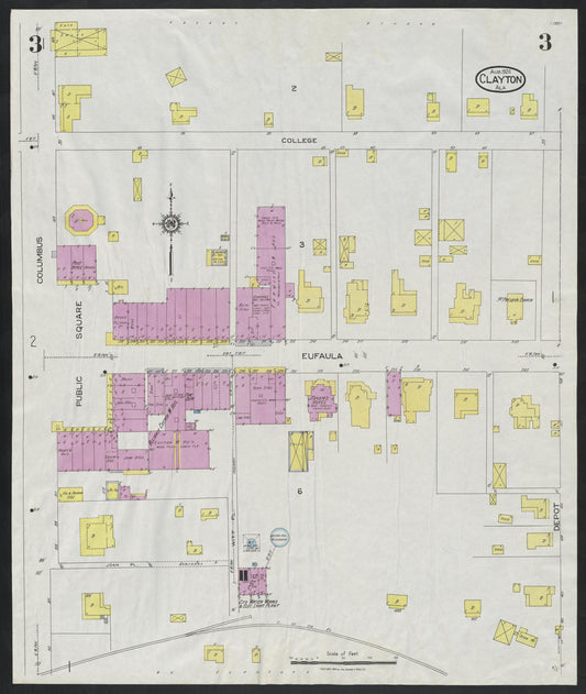 Sanborn Fire Insurance Map from Clayton, Barbour County, Alabama (1924), Sheet #0003 - Historic Sanborn Fire Insurance Map Print, vintage old map wall art, antique decor, genealogy gift, Alabama Alabama map