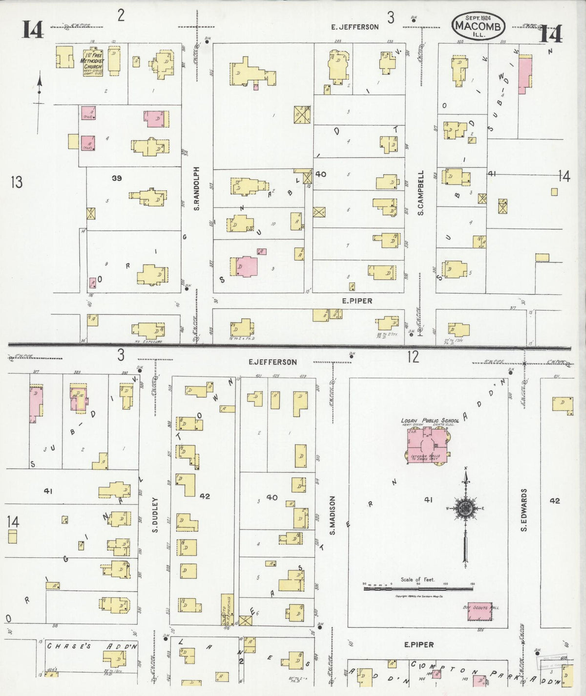 Sanborn Fire Insurance Map from Macomb, Mcdonough County, Illinois (1924), Sheet #0014 - Historic Sanborn Fire Insurance Map Print, vintage old map wall art, antique decor, genealogy gift, Illinois Illinois map