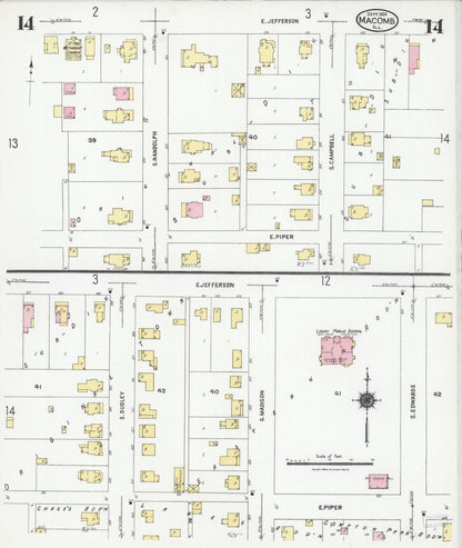 Sanborn Fire Insurance Map from Macomb, Mcdonough County, Illinois (1924), Sheet #0014 - Historic Sanborn Fire Insurance Map Print, vintage old map wall art, antique decor, genealogy gift, Illinois Illinois map