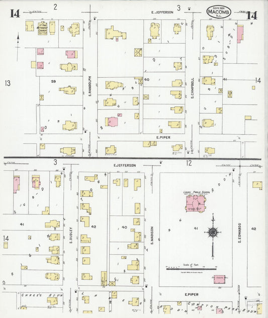 Sanborn Fire Insurance Map from Macomb, Mcdonough County, Illinois (1924), Sheet #0014 - Historic Sanborn Fire Insurance Map Print, vintage old map wall art, antique decor, genealogy gift, Illinois Illinois map