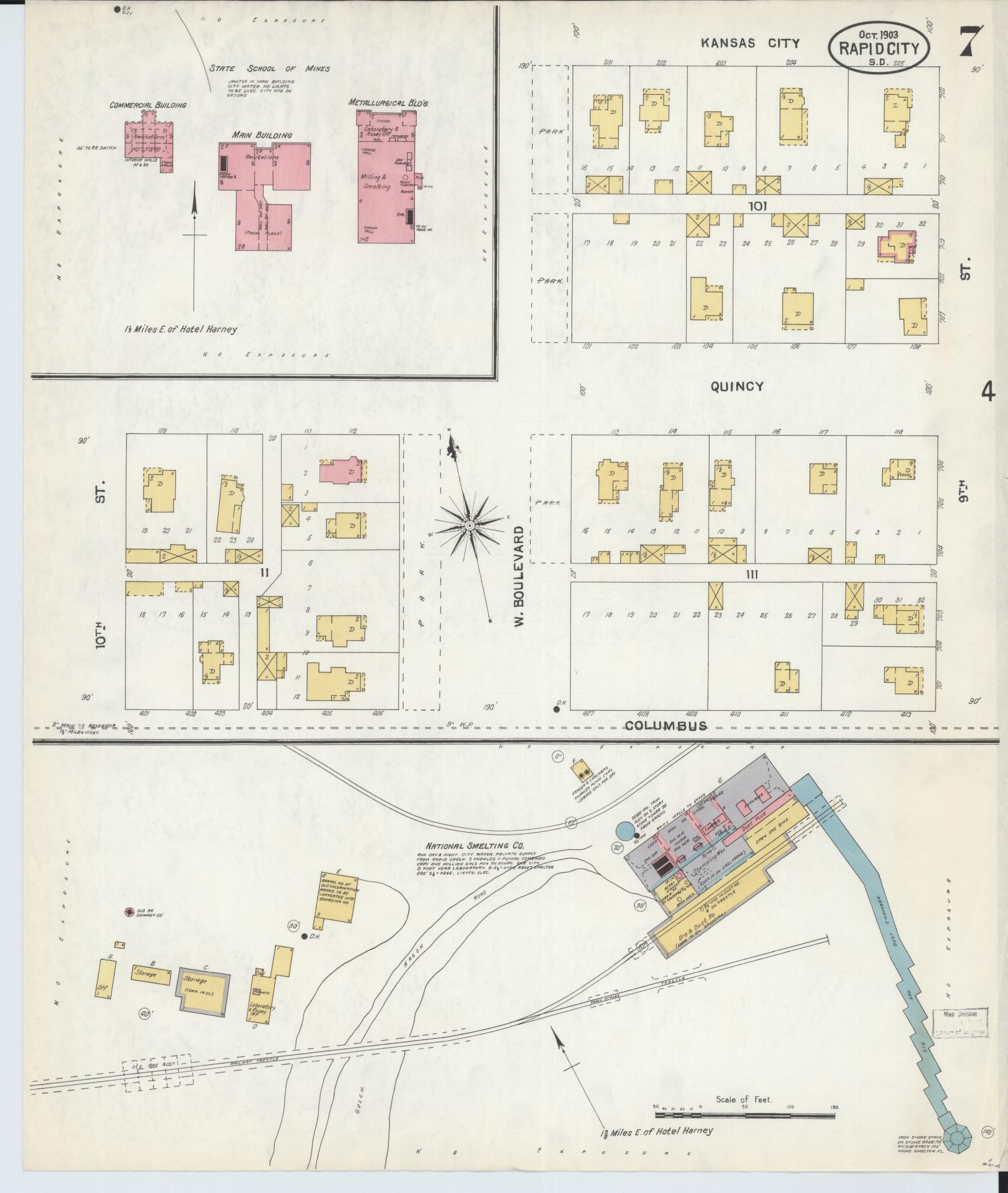Sanborn Fire Insurance Map from Rapid City, Pennington County, South Dakota (1903), Sheet #0007 - Historic Sanborn Fire Insurance Map Print, vintage old map wall art, antique decor, genealogy gift, South Dakota South Dakota map