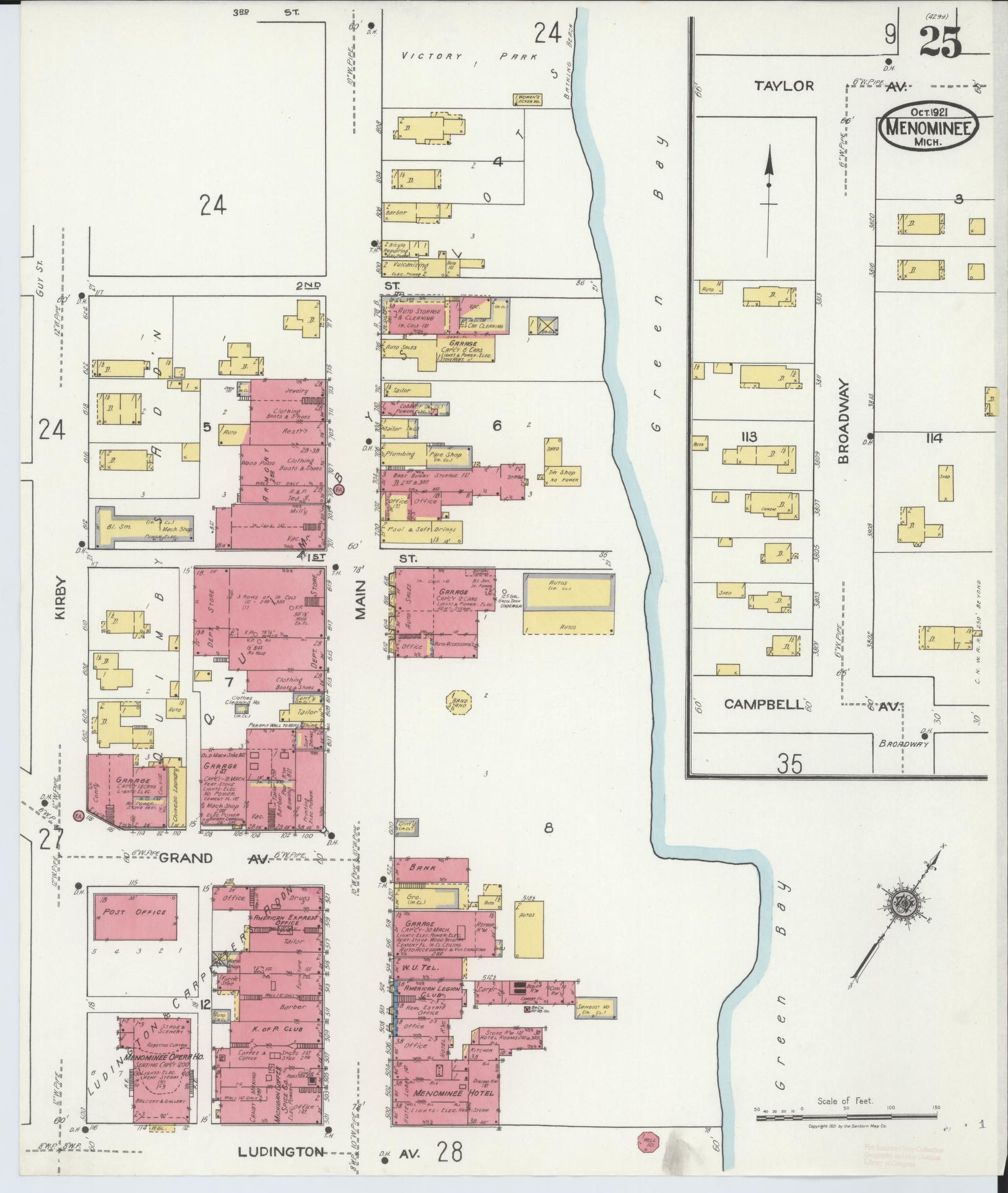 Sanborn Fire Insurance Map from Menominee, Menominee County, Michigan (1921), Sheet #0025 - Complete Map Set gallery image, historic Sanborn map, vintage wall art, Michigan Michigan