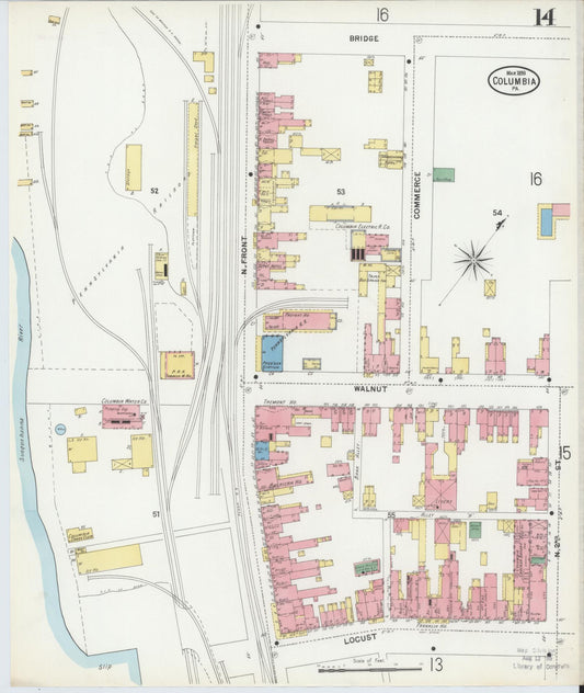 Sanborn Fire Insurance Map from Columbia, Lancaster County, Pennsylvania (1899), Sheet #0014 - Historic Sanborn Fire Insurance Map Print, vintage old map wall art, antique decor, genealogy gift, Pennsylvania Pennsylvania map