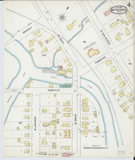 Sanborn Fire Insurance Map from Battle Creek, Calhoun County, Michigan (1892), Sheet #0004 - Historic Sanborn Fire Insurance Map Print, vintage old map wall art, antique decor, genealogy gift, Michigan Michigan map