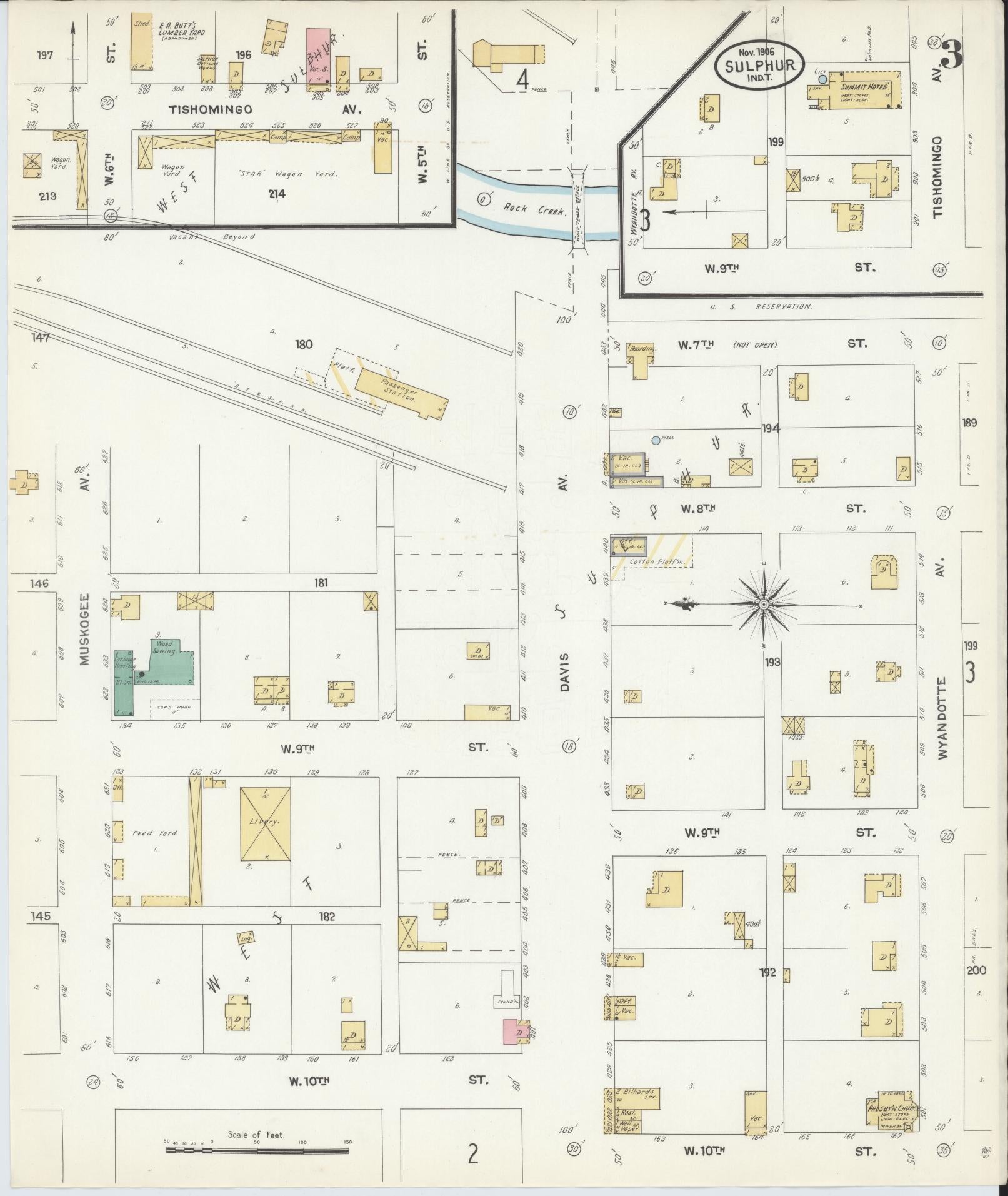 Sanborn Fire Insurance Map from Sulphur, Murray County, Oklahoma (1906), Sheet #0003 - Complete Map Set gallery image, historic Sanborn map, vintage wall art, Oklahoma Oklahoma