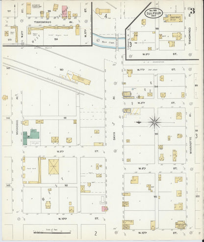 Sanborn Fire Insurance Map from Sulphur, Murray County, Oklahoma (1906), Sheet #0003 - Complete Map Set gallery image, historic Sanborn map, vintage wall art, Oklahoma Oklahoma