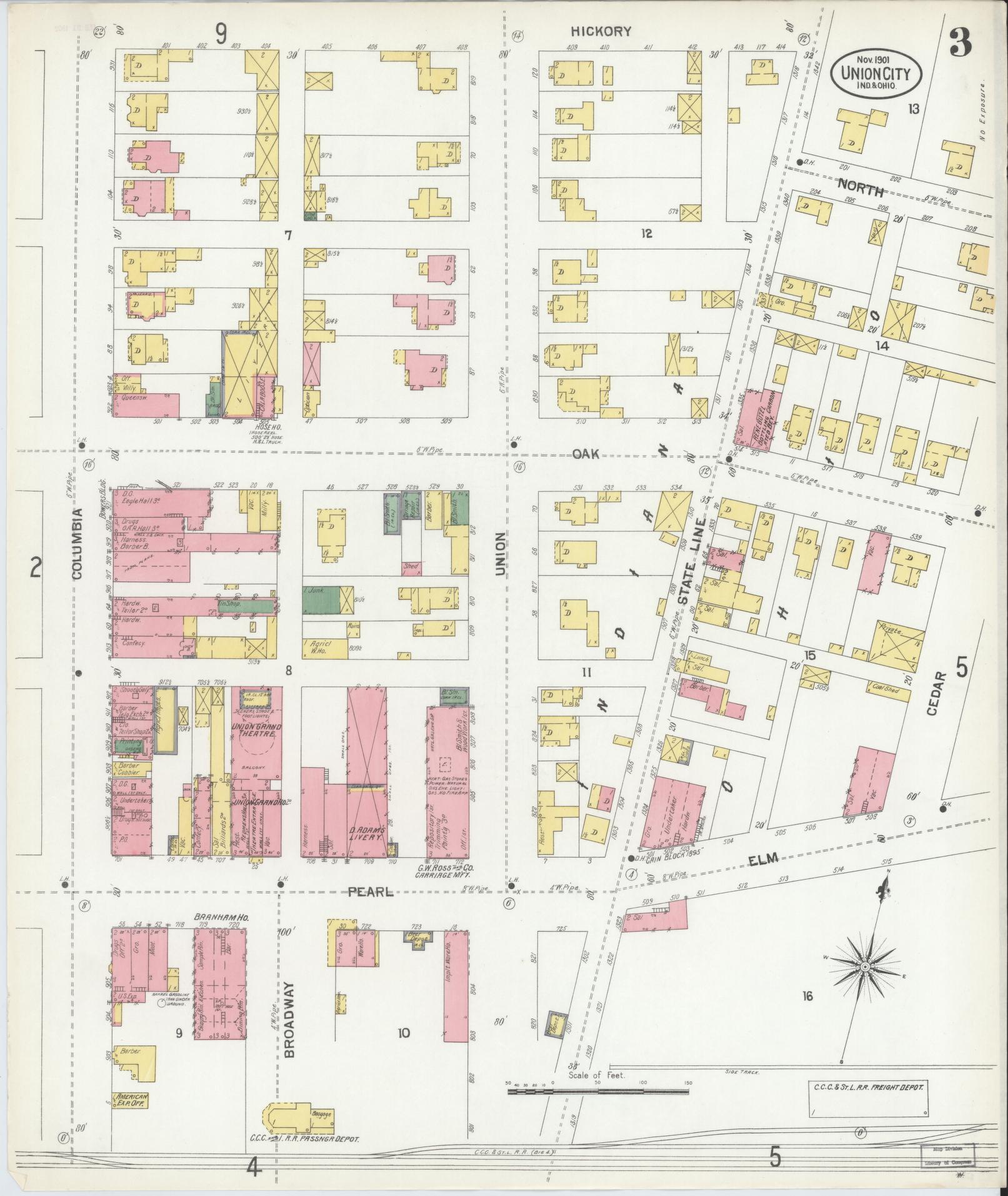 Sanborn Fire Insurance Map from Union City, Randolph County, Indiana (1901), Sheet #0003 - Complete Map Set gallery image, historic Sanborn map, vintage wall art, Indiana Indiana