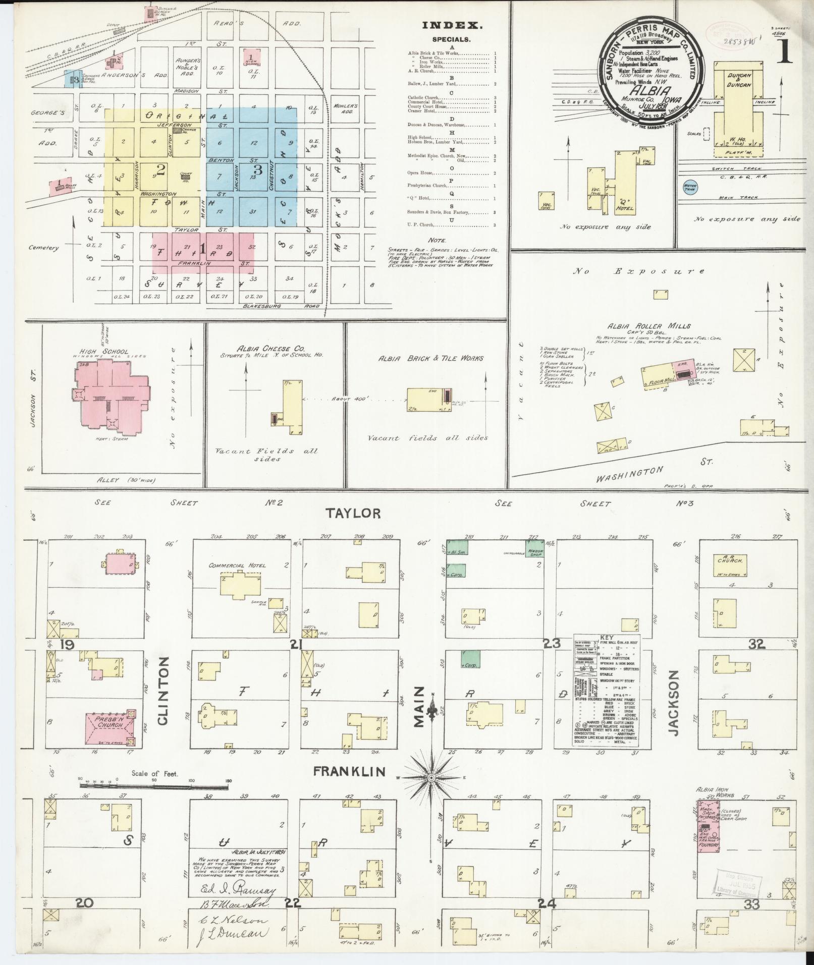 Sanborn Fire Insurance Map from Albia, Monroe County, Iowa (1891), Sheet #0001 - Historic Sanborn Fire Insurance Map Print