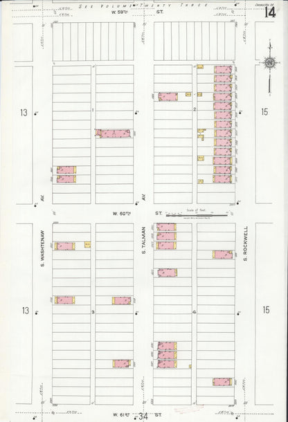 Sanborn Fire Insurance Map from Chicago, Cook County, Illinois (1920), Sheet #0014 - Historic Sanborn Fire Insurance Map Print, vintage old map wall art, antique decor, genealogy gift, Illinois Illinois map