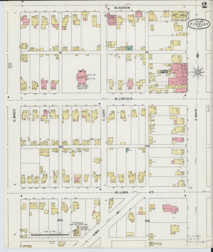 Sanborn Fire Insurance Map from Findlay, Hancock County, Ohio (1895), Sheet #0002 - Historic Sanborn Fire Insurance Map Print, vintage old map wall art, antique decor, genealogy gift, Ohio Ohio map