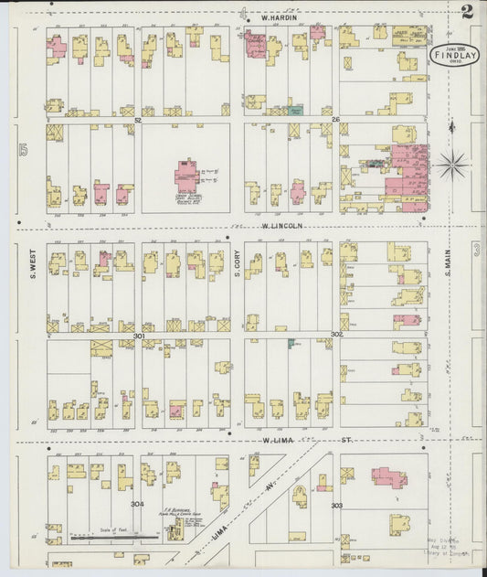 Sanborn Fire Insurance Map from Findlay, Hancock County, Ohio (1895), Sheet #0002 - Historic Sanborn Fire Insurance Map Print, vintage old map wall art, antique decor, genealogy gift, Ohio Ohio map