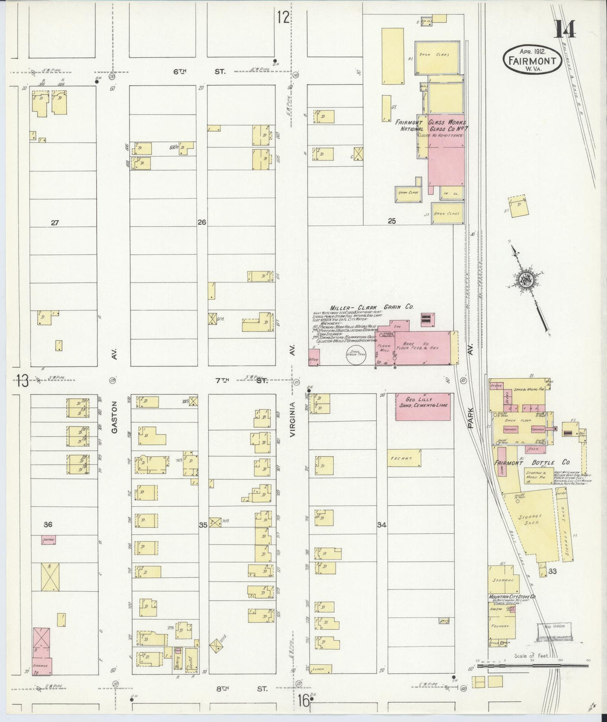 Sanborn Fire Insurance Map from Fairmont, Marion County, West Virginia (1912), Sheet #0014 - Historic Sanborn Fire Insurance Map Print, vintage old map wall art, antique decor, genealogy gift, West Virginia West Virginia map