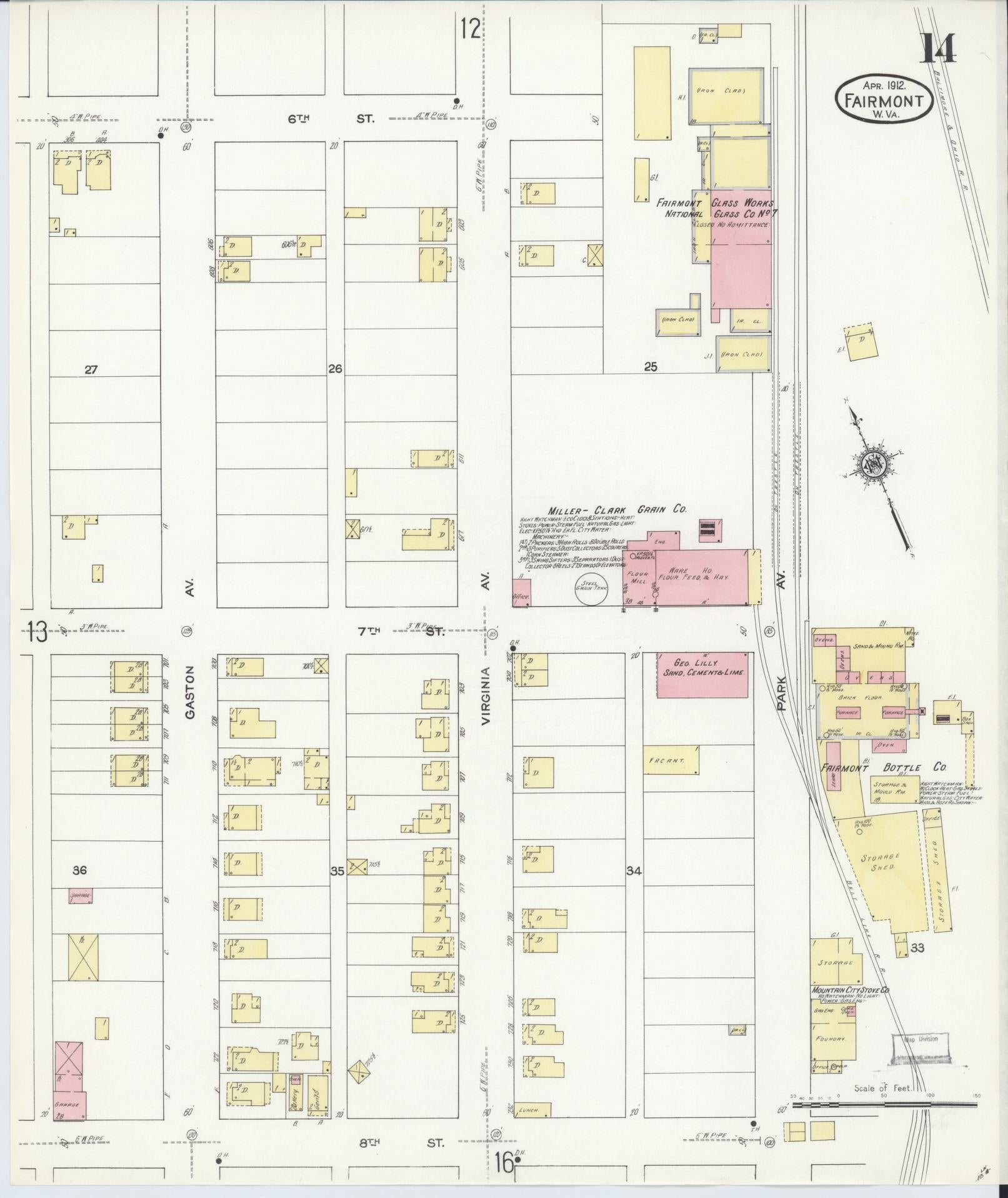 Sanborn Fire Insurance Map from Fairmont, Marion County, West Virginia (1912), Sheet #0014 - Historic Sanborn Fire Insurance Map Print, vintage old map wall art, antique decor, genealogy gift, West Virginia West Virginia map