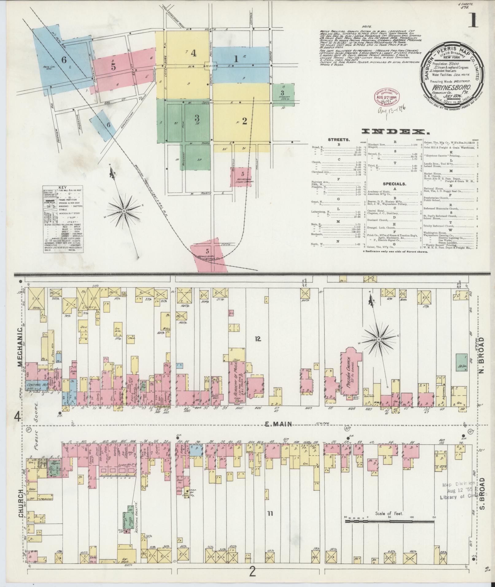 Sanborn Fire Insurance Map from Waynesboro, Franklin County, Pennsylvania (1896), Sheet #0001 - Complete Map Set gallery image, historic Sanborn map, vintage wall art, Pennsylvania Pennsylvania
