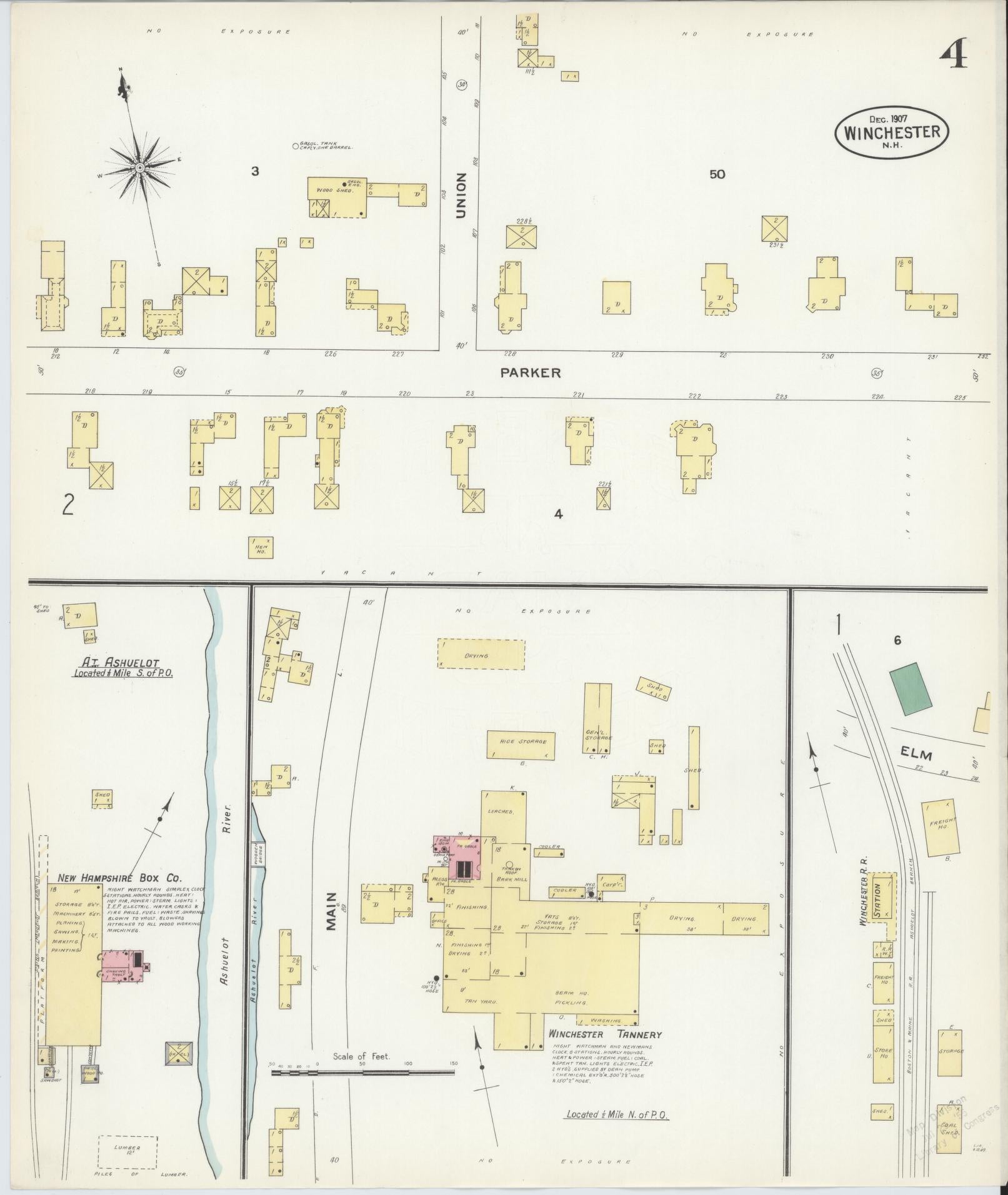 Sanborn Fire Insurance Map from Winchester, Cheshire County, New Hampshire (1907), Sheet #0004 - Complete Map Set gallery image, historic Sanborn map, vintage wall art, New Hampshire New Hampshire
