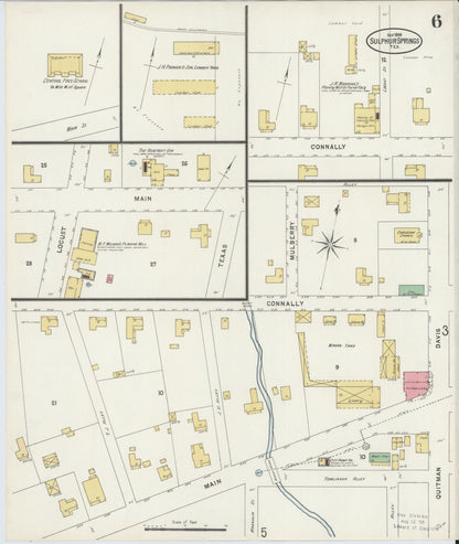 Sanborn Fire Insurance Map from Sulphur Springs, Hopkins County, Texas (1898), Sheet #0006 - Historic Sanborn Fire Insurance Map Print, vintage old map wall art, antique decor, genealogy gift, Texas Texas map