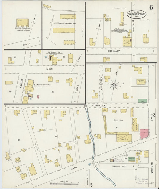 Sanborn Fire Insurance Map from Sulphur Springs, Hopkins County, Texas (1898), Sheet #0006 - Historic Sanborn Fire Insurance Map Print, vintage old map wall art, antique decor, genealogy gift, Texas Texas map