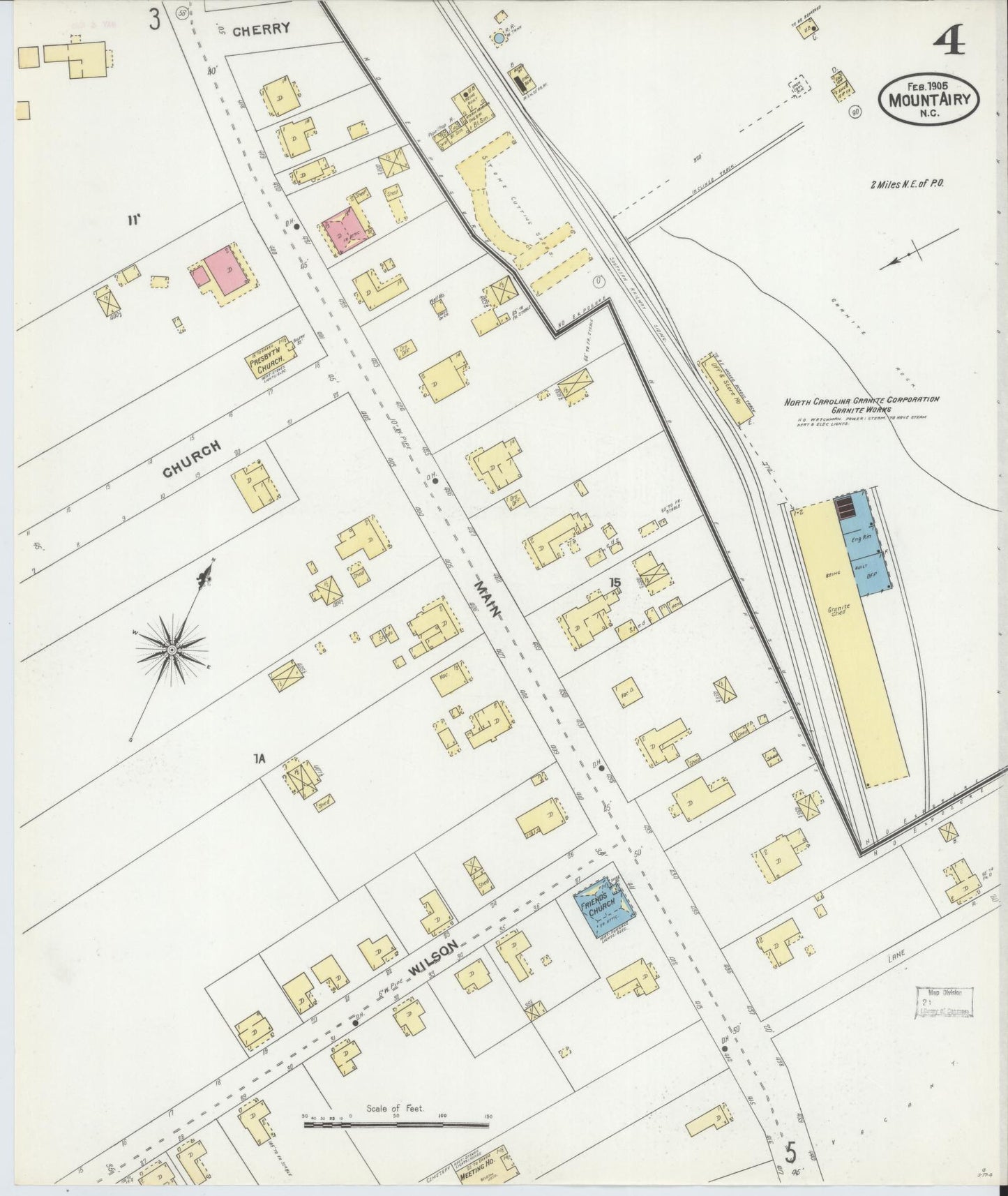 Sanborn Fire Insurance Map from Mount Airy, Surry County, North Carolina (1905), Sheet #0004 - Complete Map Set gallery image, historic Sanborn map, vintage wall art, North Carolina North Carolina