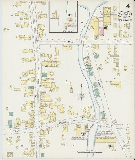 Sanborn Fire Insurance Map from Sanford, York County, Maine (1896), Sheet #0004 - Historic Sanborn Fire Insurance Map Print, vintage old map wall art, antique decor, genealogy gift, Maine Maine map