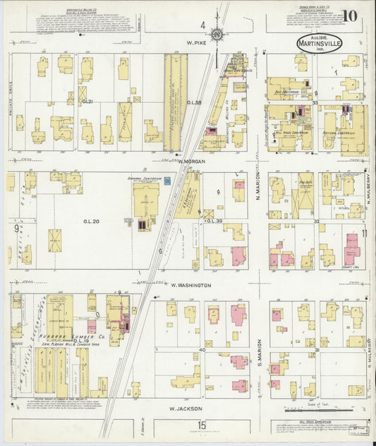 Sanborn Fire Insurance Map from Martinsville, Morgan County, Indiana (1916), Sheet #0010 - Historic Sanborn Fire Insurance Map Print, vintage old map wall art, antique decor, genealogy gift, Indiana Indiana map