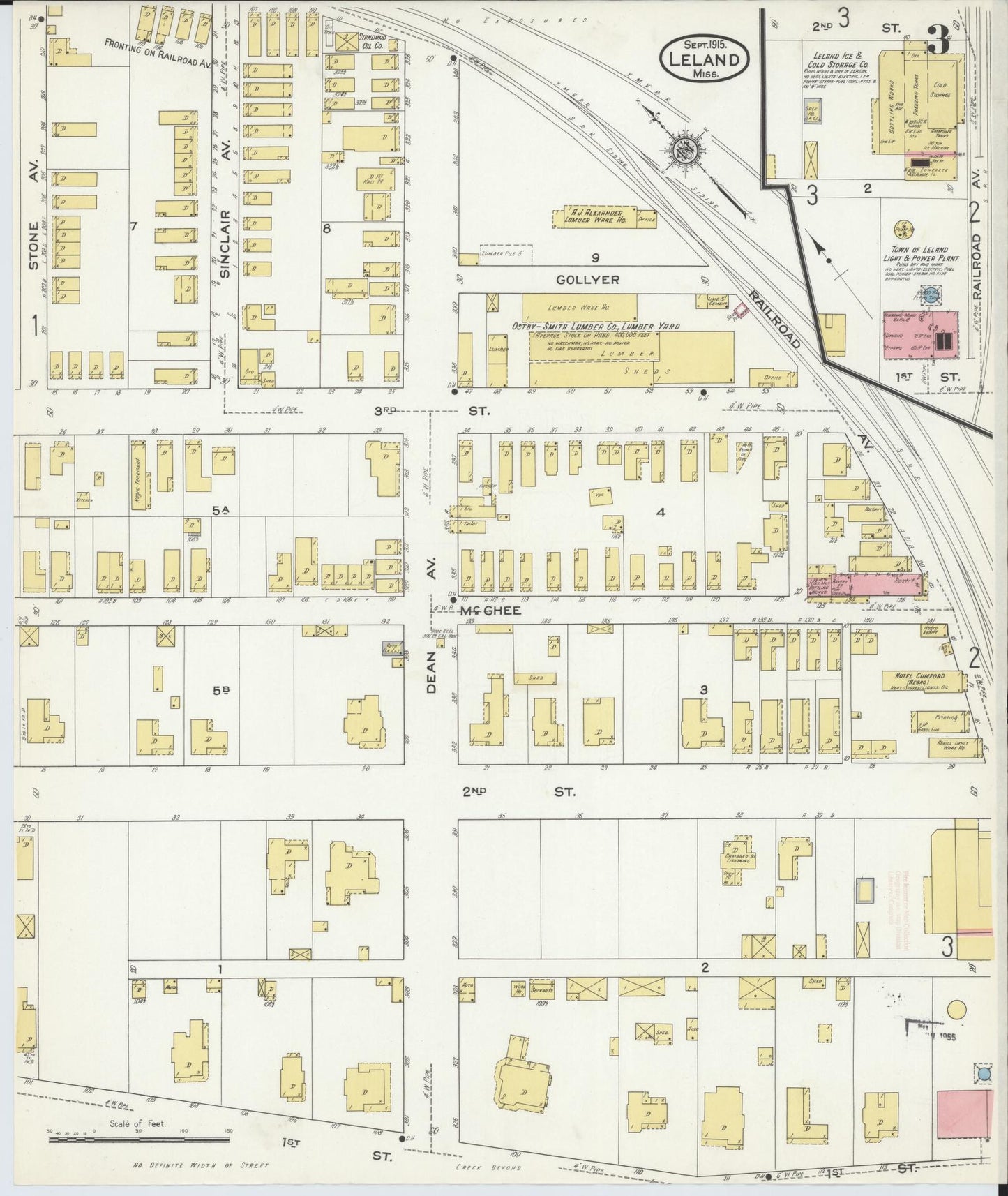 Sanborn Fire Insurance Map from Leland, Washington County, Mississippi (1915), Sheet #0003 - Historic Sanborn Fire Insurance Map Print, vintage old map wall art, antique decor, genealogy gift, Mississippi Mississippi map
