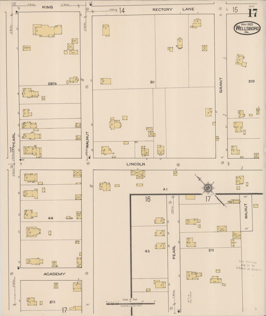 Sanborn Fire Insurance Map from Wellsboro, Tioga County, Pennsylvania (1922), Sheet #0017 - Historic Sanborn Fire Insurance Map Print, vintage old map wall art, antique decor, genealogy gift, Pennsylvania Pennsylvania map